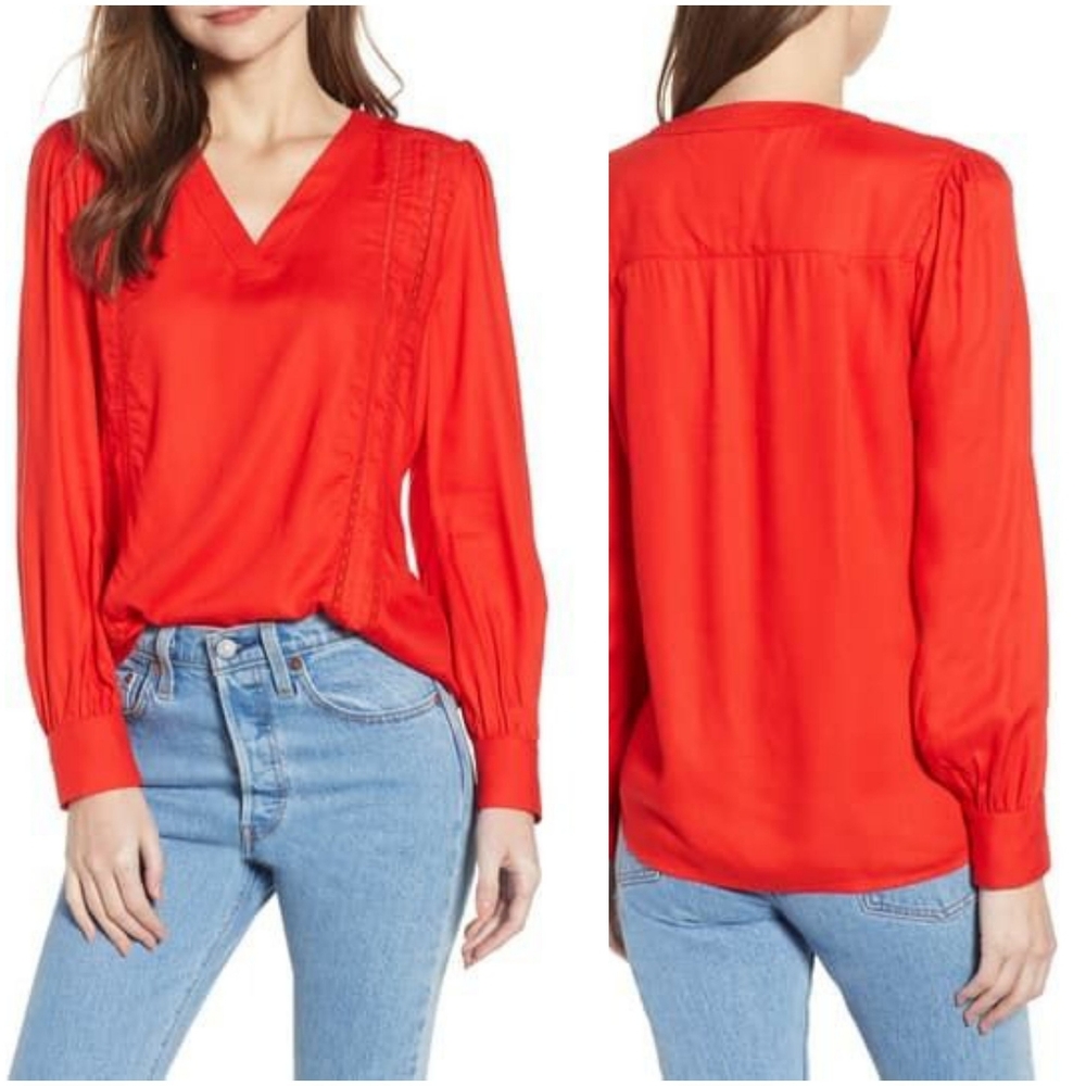 Hinge Lace Stripe V-Neck Blouse